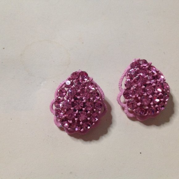 Vintage Weiss Pink Rhinestone Maple Leaf Brooch & Earrings - Picture 5 of 9